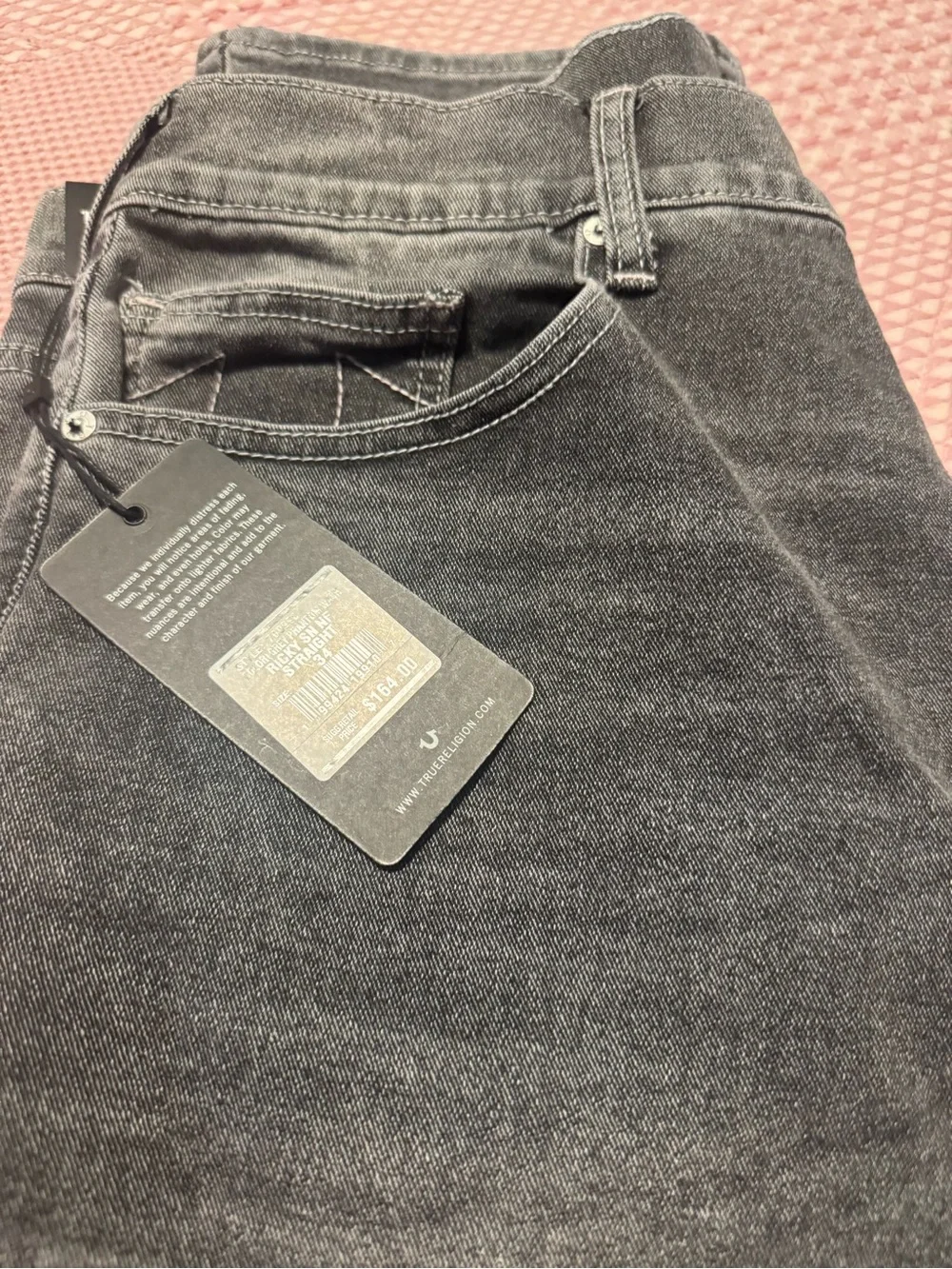 True Religion Men's Jeans Size 34 Grey Phantom Wash Ricky Straight Leg - NWT